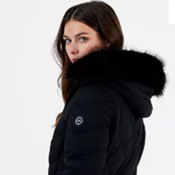 NWT Michael Michael Kors Women’s Belted Bibbed Hooded Puffer Coat - Black - Picture 5 of 16